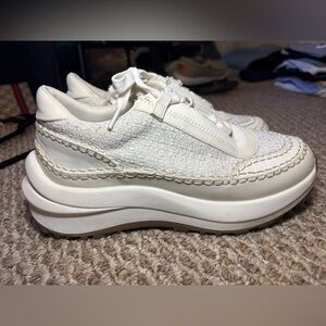 Women's Cream Platform Knit and Leather Sneakers